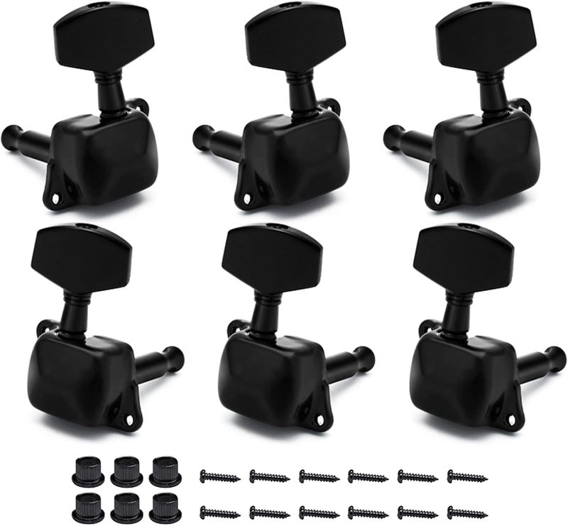 MAXCHEER 3R3L Semi-closed Guitar Tuners String Tuning Pegs Keys Machine Heads Set for Acoustic or Electric Guitar (Black, 3R3L) - Image 1